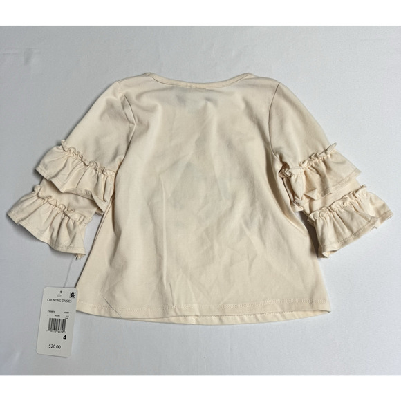 Counting Daisies Cowgirl Applique Ruffle Top Girl's Size 4 Ivory - Picture 2 of 5